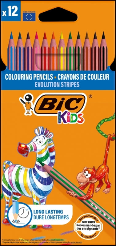 Pencil Colouring Bic Kids Evolution Stripes 12Pc Asst Colours