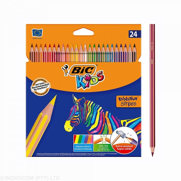 Pencil Colouring Bic Kids Evolution Stripes 24Pc Asst Colours