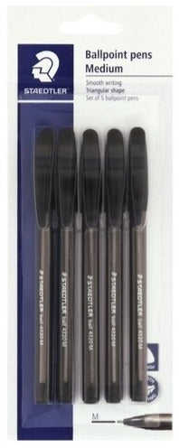 Pen Ballpoint Staedtler Medium 5Pc Black Blister