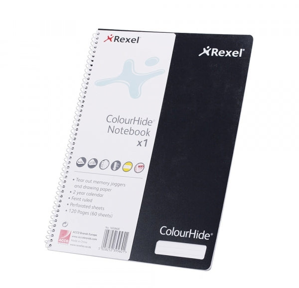 Journal Rexel Side Wiro A4 Colourhide Feint Ruled 120Pg Black