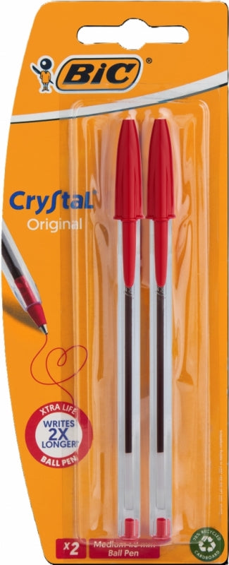 Pen Ballpoint Bic Cristal Extra Life Medium 2Pc Red