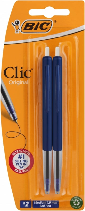 Pen Ballpoint Bic Clic 2Up Medium 1.0Mm 2Pc Blue