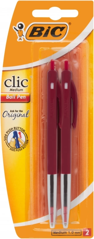 Pen Ballpoint Bic Clic Medium Blister 2Pc Red
