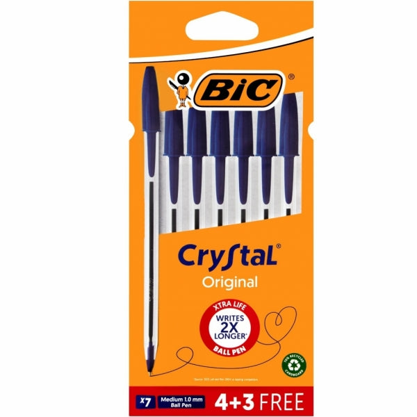 Pen Ballpoint Bic Cristal Extra Life Blister 4+3 Blue