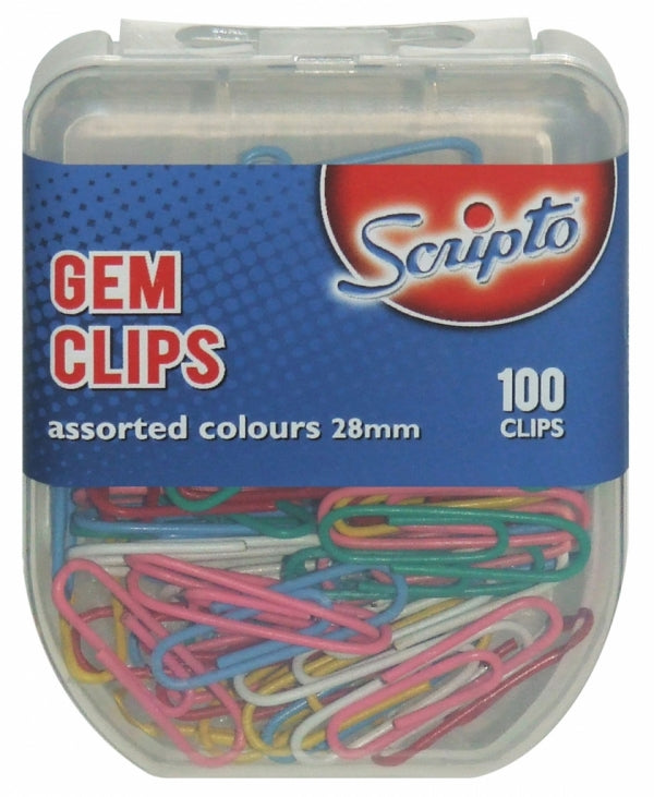 Gem Clips Scripto 28Mm 100'S Vinyl Coloured