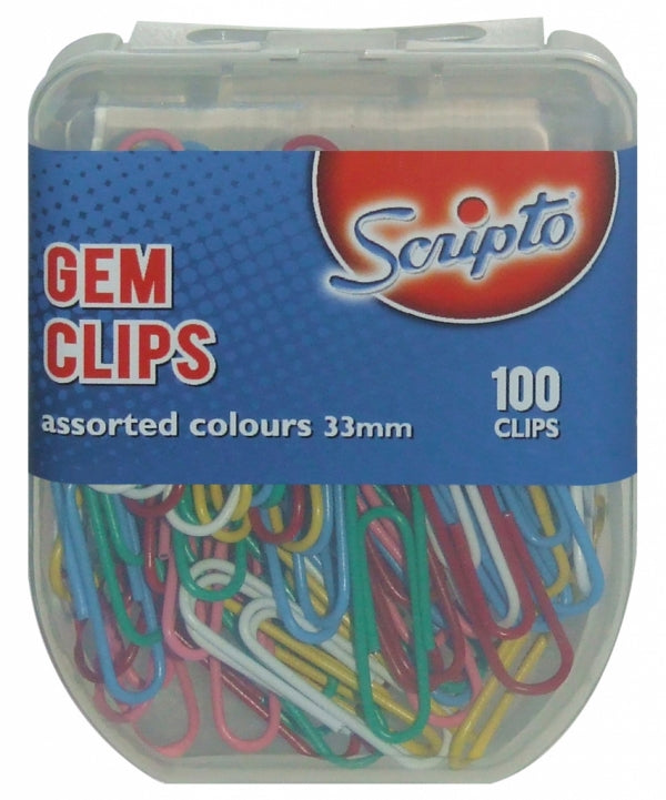 Gem Clips Scripto 33Mm 100'S Vinyl Coloured