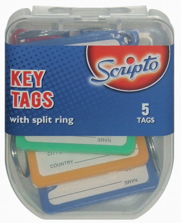 Keyring Scripto Plastic With Slpit Ring 5Pc Asst Colours