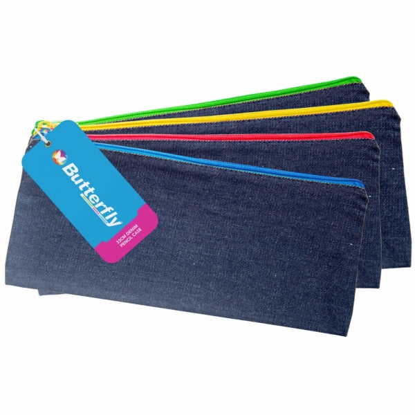 Pencil Case Butterfly Denim 33Cm X 14Cm Assorted