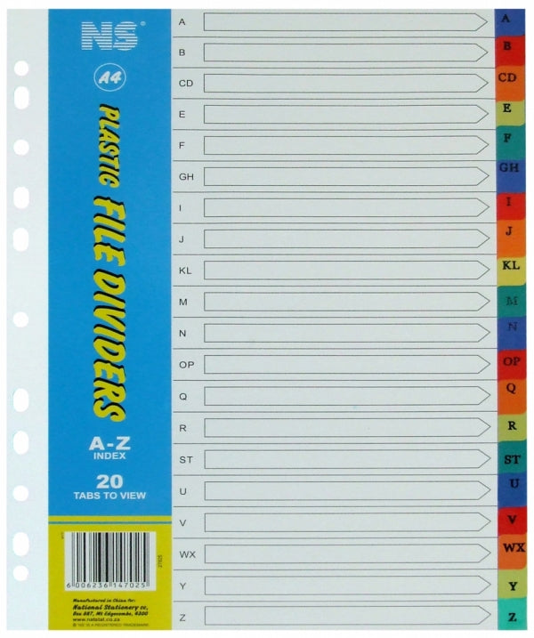 File Dividers Ns A4 20 Tab A-Z Pp