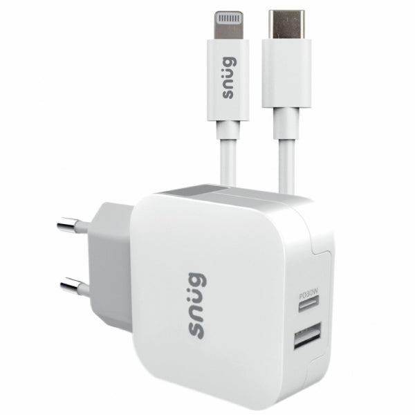 Charger+Mfi Snug 2 Port 42W Pd Type C Cbl, White