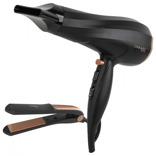 Hairdryer and Straightener Carmen Studio Duo Set, Black