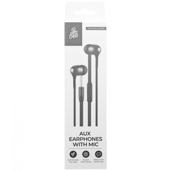 Earphones Pro Bass Wagger 2.0 Series Boxed Auxiliary With Mic Black