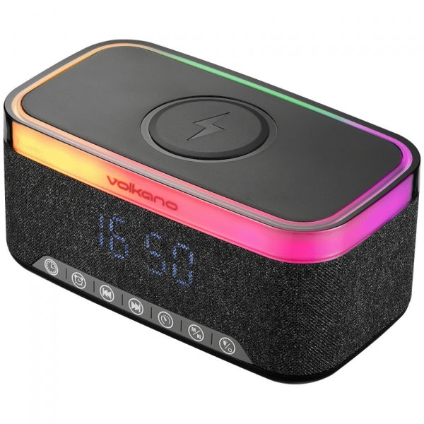 Alarm Clock Volkano With Wireless Charge + Speaker - Black
