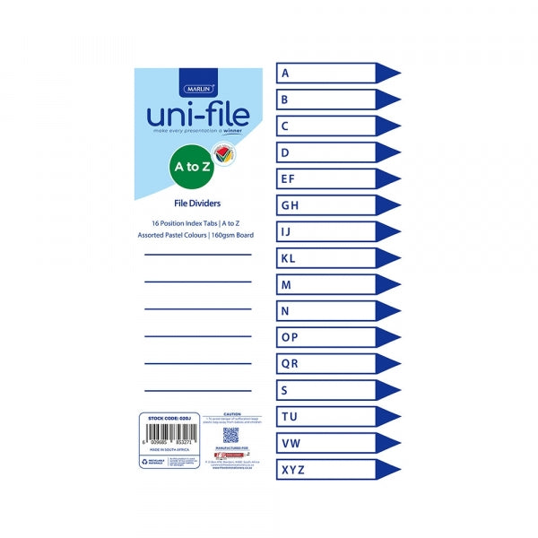 Divider Marlin Board A-Z 16 Position Pastel