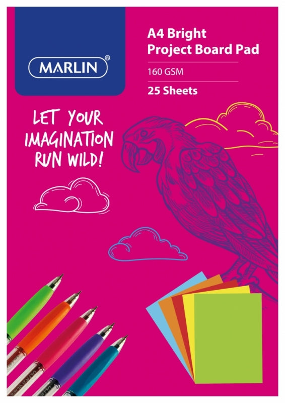 Board Project Pad Marlin A4 160G 25Pc Bright Asst Colours