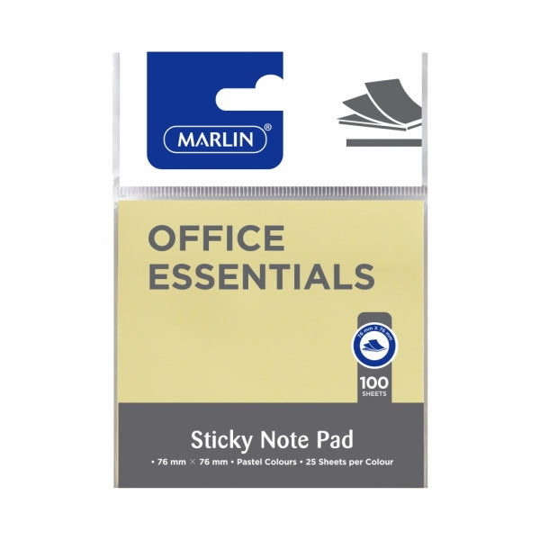 Sticky Note Pad Marlin 76X76 100 Sheets Pastel Colours