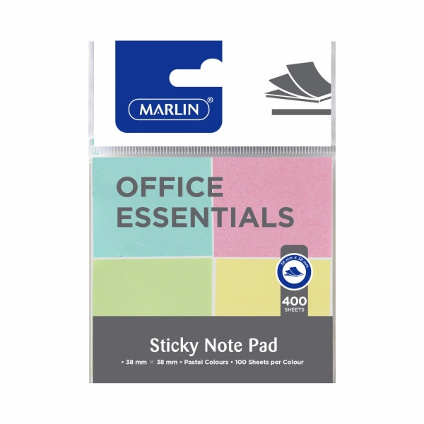 Sticky Note Pad Marlin 38X38mm 100 Sheets X4 Pastel Colours