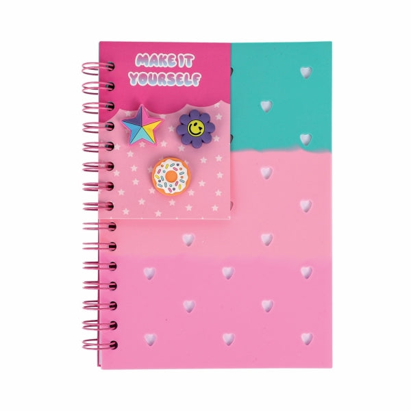 Notebook A5 80Pg Side Spiral Silicone Cover + Charms Pink
