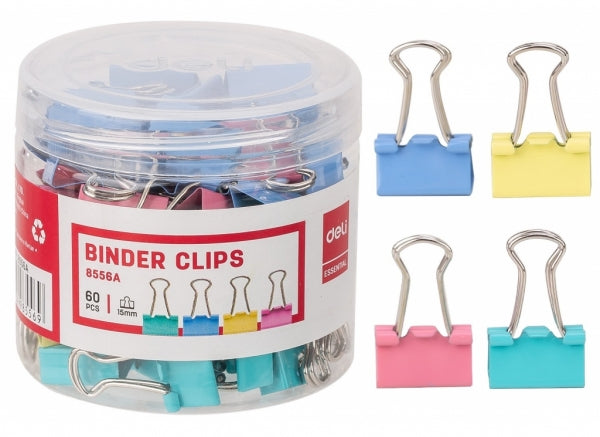 Binder Clip 15Mm Asst Colors Blue/Yellow/Pink/Green Tub 24'S