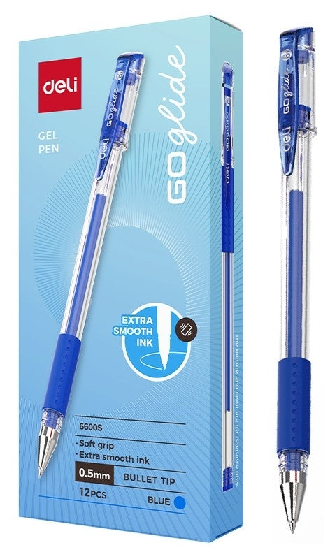 Pen Gel Daily 0.5Mm Blue Ink Transparent Barrel With Soft Grip