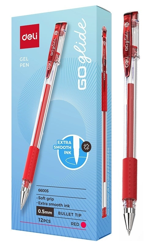 Pen Gel Daily 0.5Mm Red Ink Transparent Barrel With Soft Grip