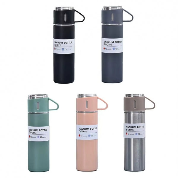 Thermal Flask and Cup 3Pc Vacuum Insulated Assorted Colours