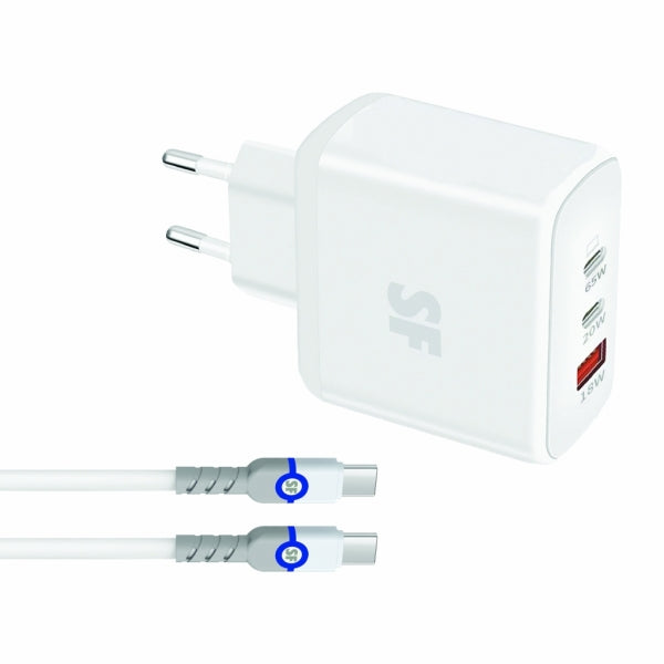 Sf 65W Gan Wall Charger W Type C Cable White