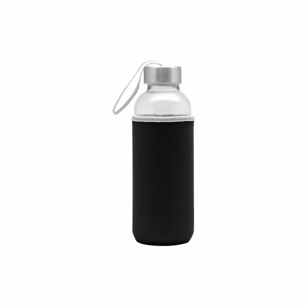 Water Bottle Glass With Sleeve Black