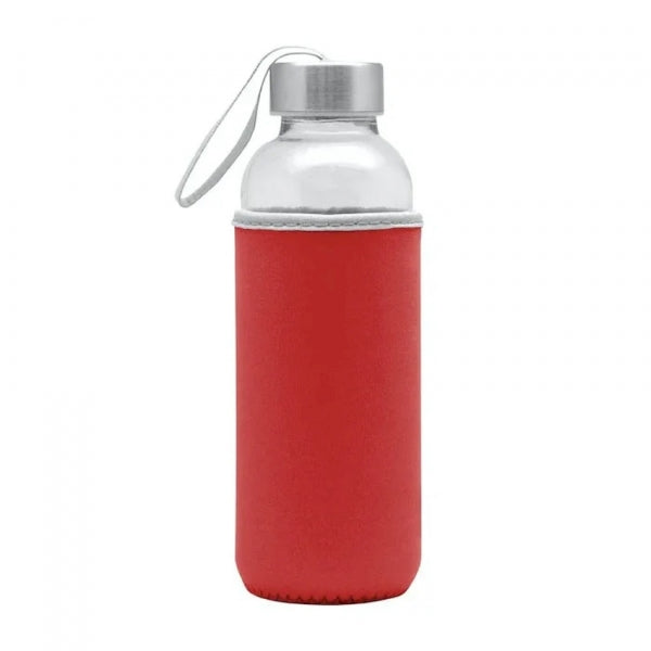 Water Glass Bottle With Sleeve Red