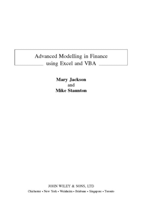 Advanced Modelling in Finance Using Excel and Vba