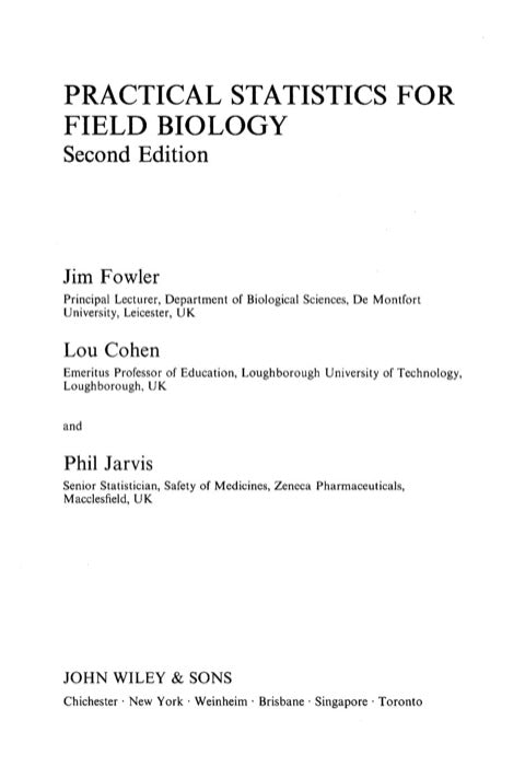 Practical Statistics for Field Biology