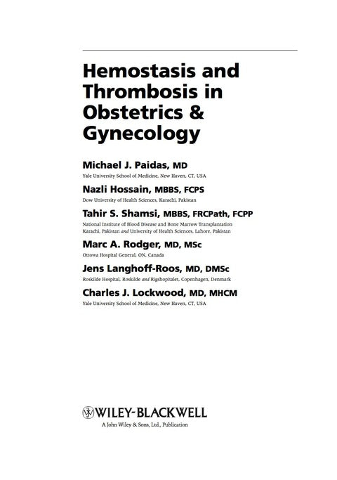 Hemostasis and Thrombosis in Obstetrics and Gynecology