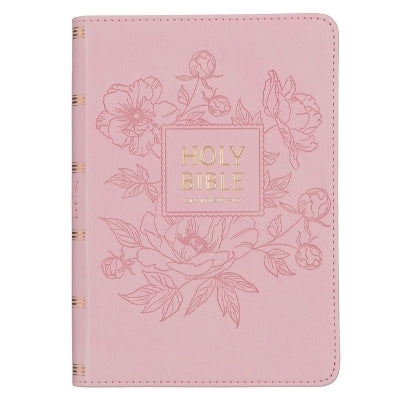 Kjv Large Print Compact Bible Pink Floral Faux Leather