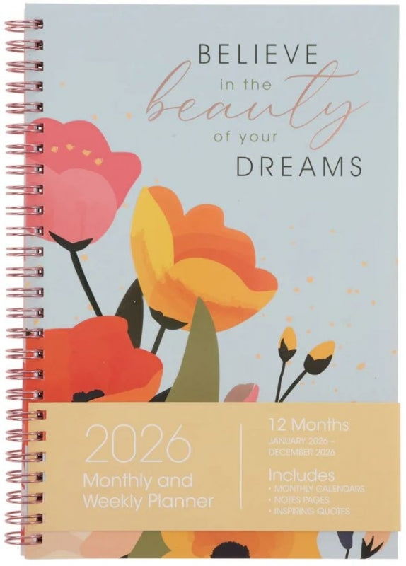 2026 Diary Daily Planner Inspirational Believe in the Beauty of Your Dreams Wirebound