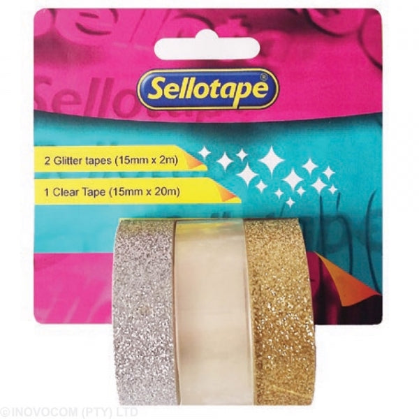 Adhesive Tape Sellotape 15Mmx2m 3Pc Glitter Clear
