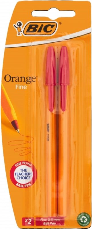 Pen Ballpoint Bic Orange Fine 0.8Mm 2Pc Red