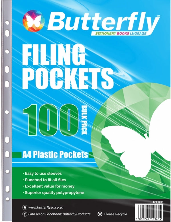 Butterfly Filing Pockets A4 100 Pockets