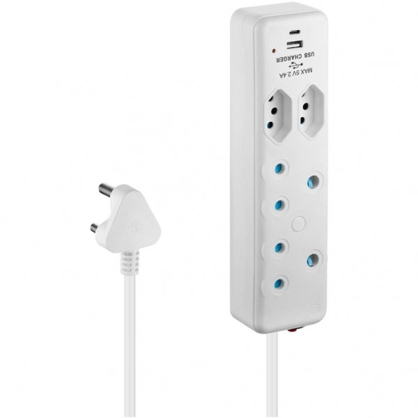 Extension Lead Switched 4 Way Extension Lead With 1X Type C + 1X Usb – 2M