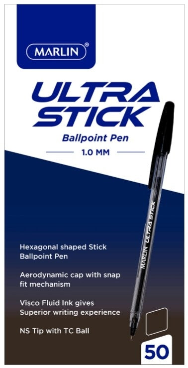 Pen Ballpoint Marlin Pure Point Transparent 1.0Mm Medium Black