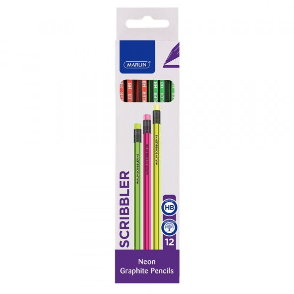 Pencil Marlin Scribbler Rubber Tip Neon 12 Pack