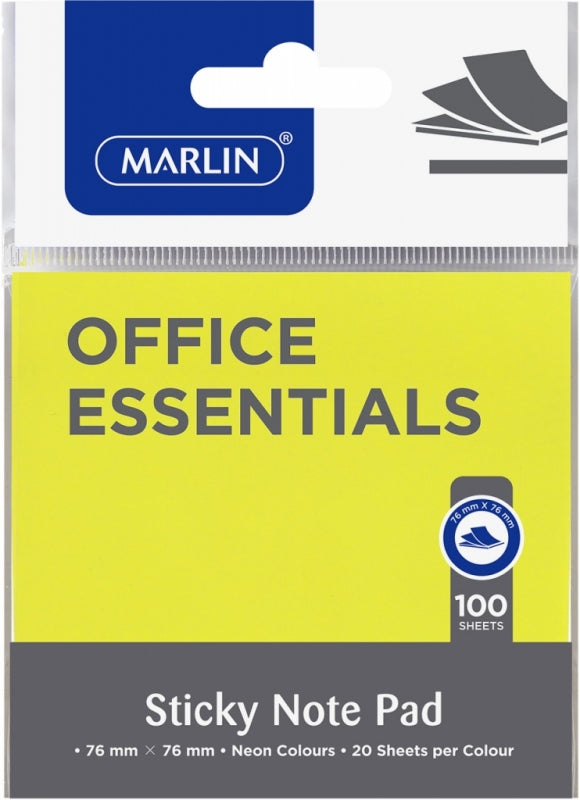 Sticky Note Pad Marlin 76X76 100 Sheets Neon