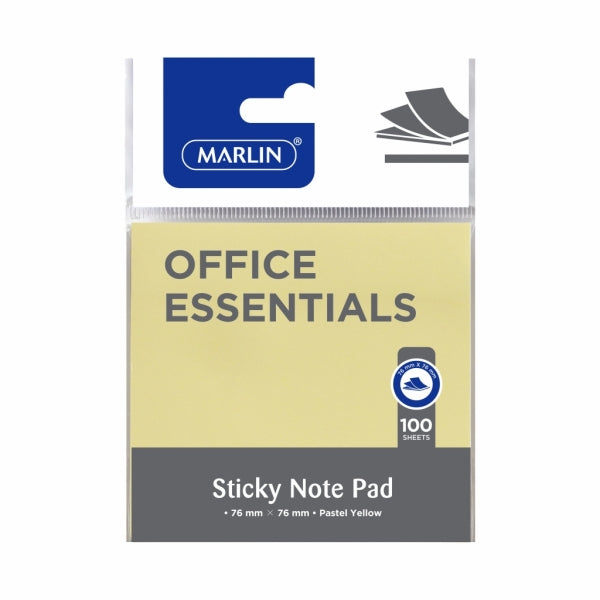 Sticky Note Pad Marlin 76X76 100 Sheets Pastel Yellow