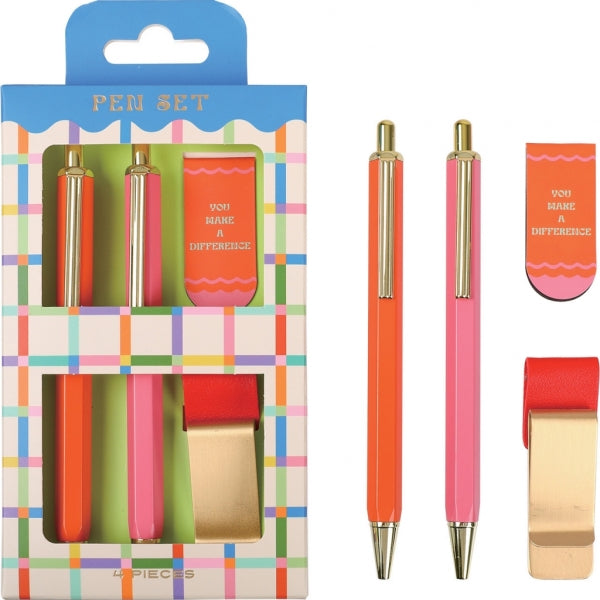Pen Novelty Writing Set 2Xbpn + Magnetic Bookmark + Pen Holder Clip