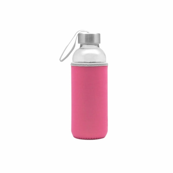 Water Glass Bottle With Sleeve Pink