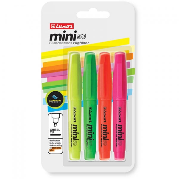 Highlighter Luxor Carded Mini 4 Assorted