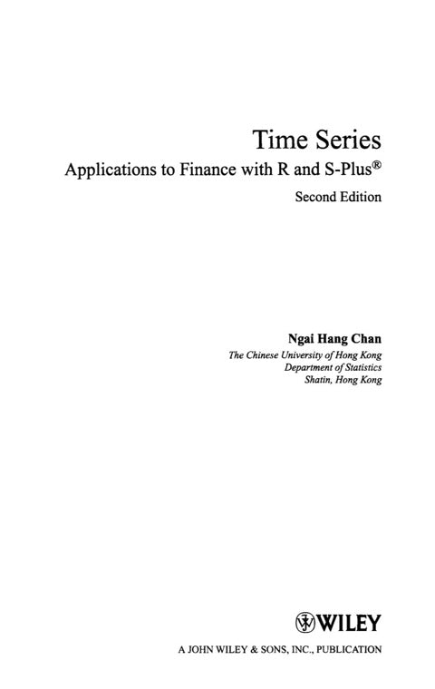 Time Series Applications to Finance With R and S Plus
