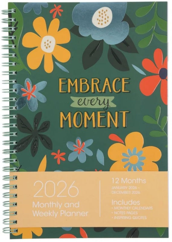 2026 Diary Daily Planner Inspirational Embrace Every Moment Wirebound