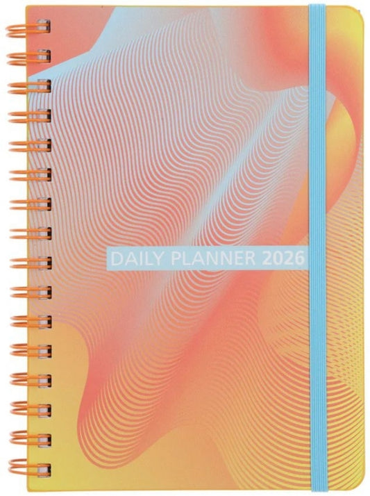 2026 A5 Diary Daily Planner Yellow and Orange Wirebound