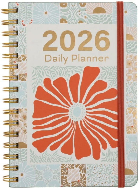 2026 A5 Diary Daily Planner Retro Flower Box Wirebound