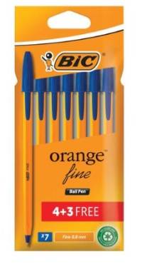 BIC ORANGE FINE BLISTER 4+3 BLUE